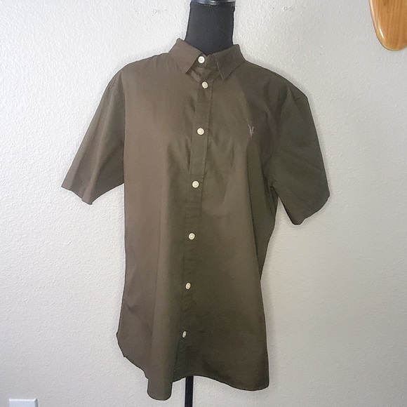 NWT AllSaints Shirt Mens Large Green Button Up HS Logo Casual - Picture 1 of 6